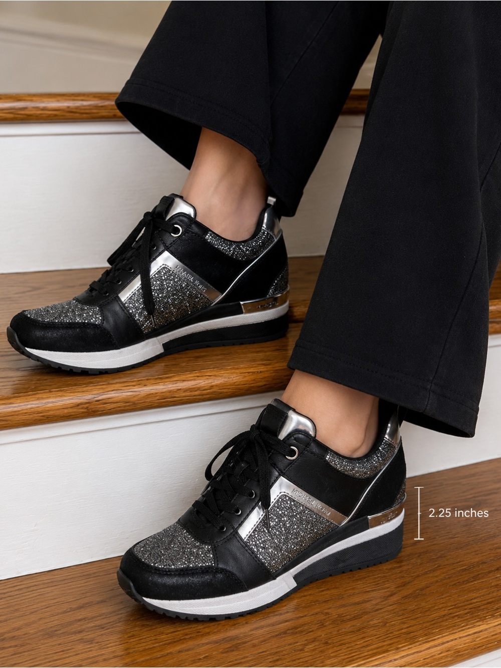 Michael Kors wedge with crystals Black & Silver Glitter Wedge Sneakers